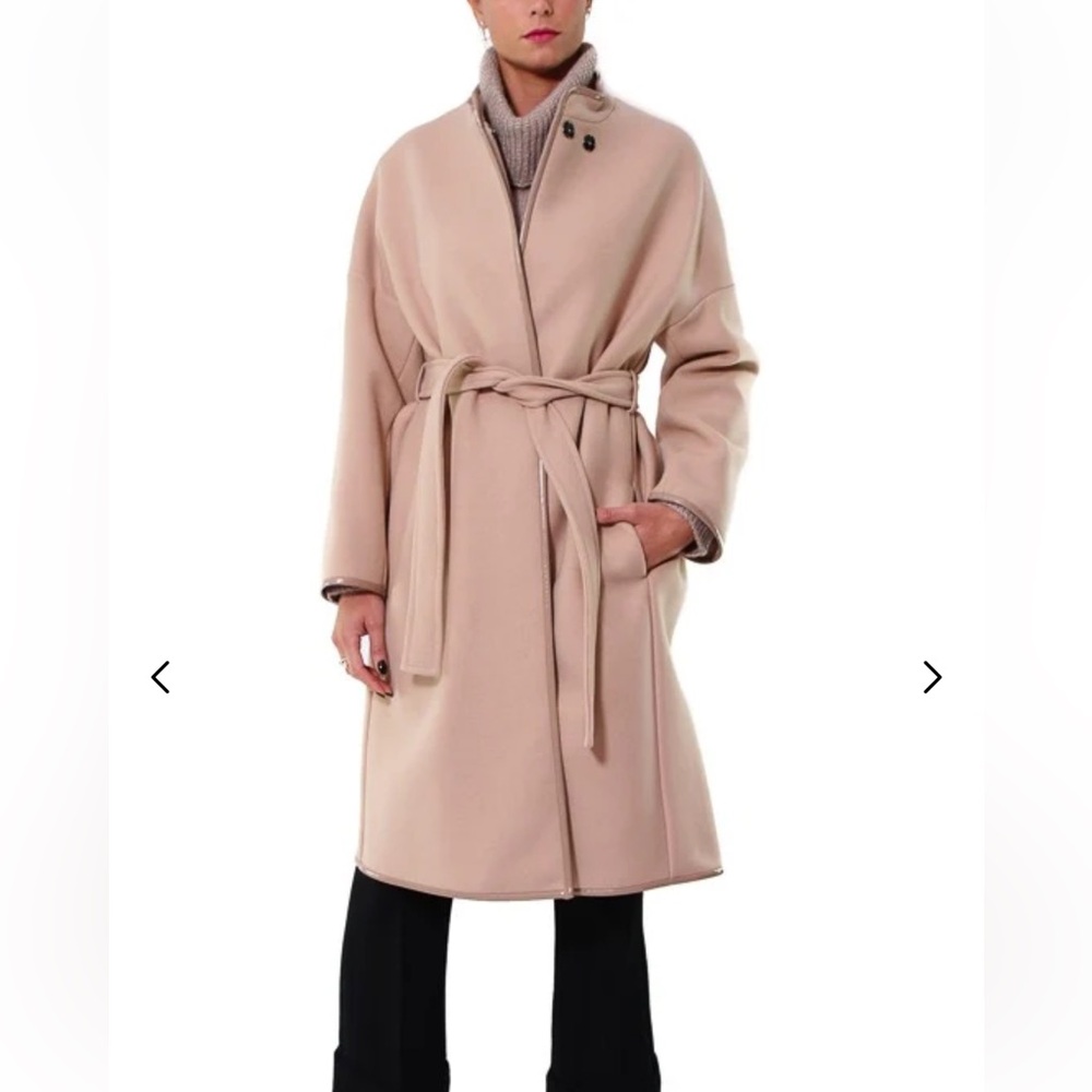 Pinko Wool Blend‎ Coat Blush Pink Womens Sz 2 Tie Waist